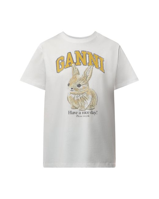 Ganni White Basic Jersey Bunny Relaxed T-Shirt