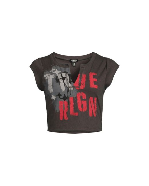 True Religion Red Top Notched Neck Ribbed Crop Top
