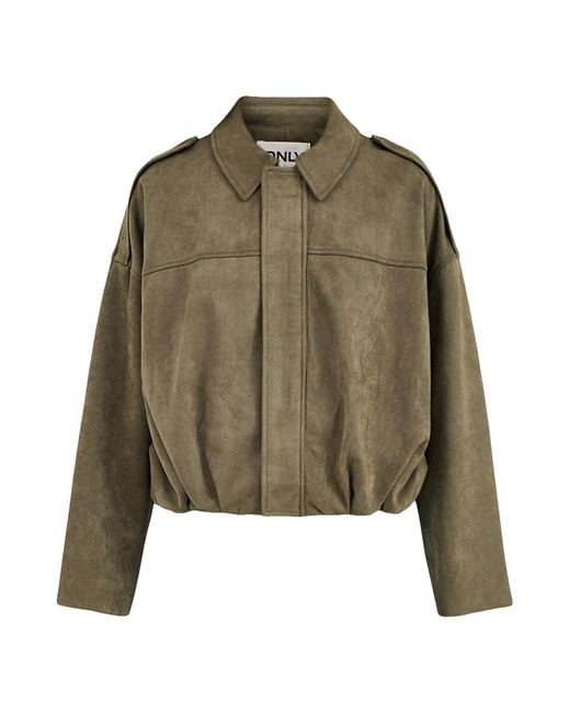 ONLY Green Faux Suede Bomber Jacket