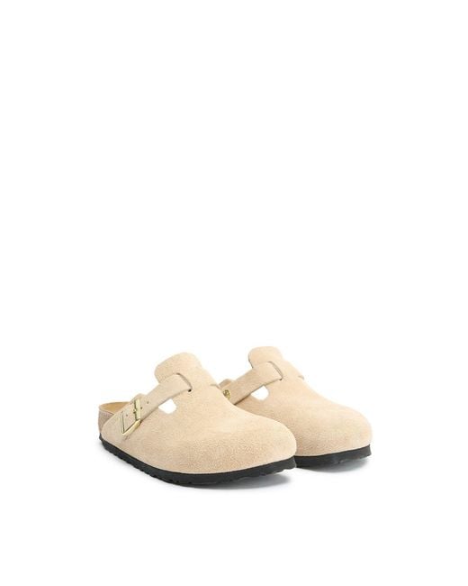 Birkenstock White Boston Suede Slippers