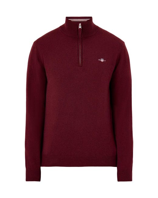 Gant Red Superfine Half-Zip Jumper for men