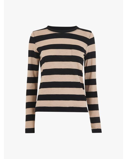 Whistles Black Women's Stripe Crew Neck Pocket Top