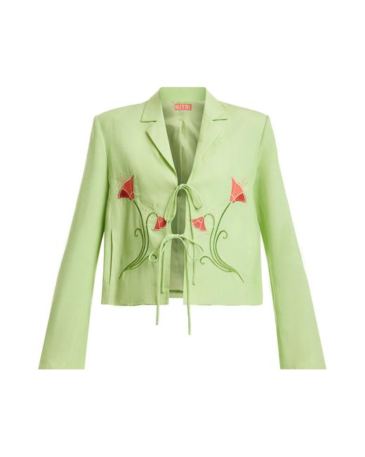 Kitri Green Women's Cressida Pistachio Embroidered Tie Front Blazer