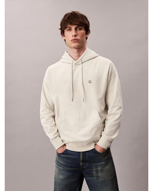 Calvin Klein White Premium Fleece Relaxed Hoodie for men