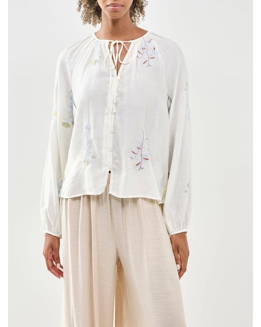 Vero Moda White Lina Embroidered Long Sleeve Blouse