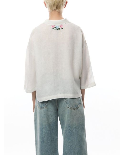 Sahara Blue Cross Stitch Allover Embroidery Shirt, Linen