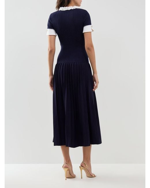 Self-Portrait Blue Rib-Knit Midi Dress