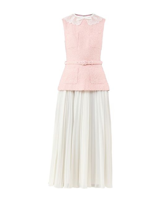 Self-Portrait White Boucle Lace Collar Midi Dress