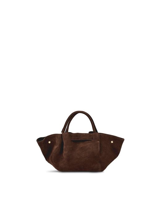 Marlon Brown Feny Button Suede Top Handle Bag