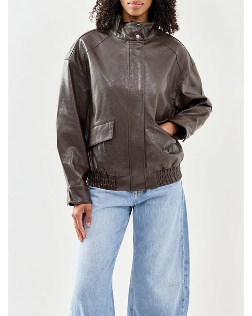ONLY Brown Julia Faux Leather Oversized Bomber Jacket