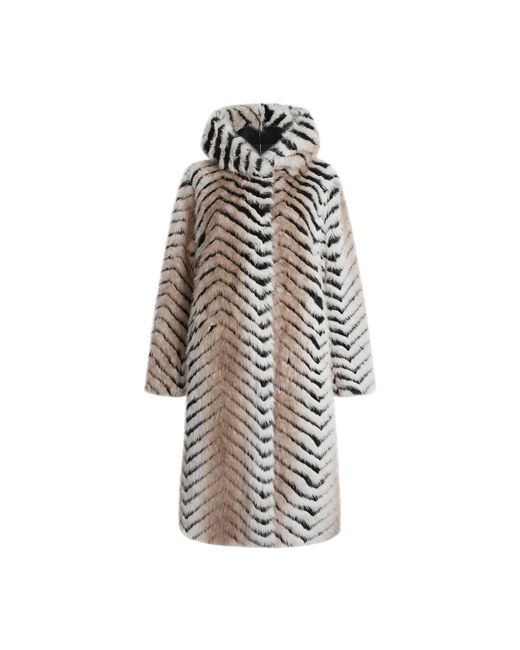 James Lakeland White Faux Fox Belted Long Coat, Polyester