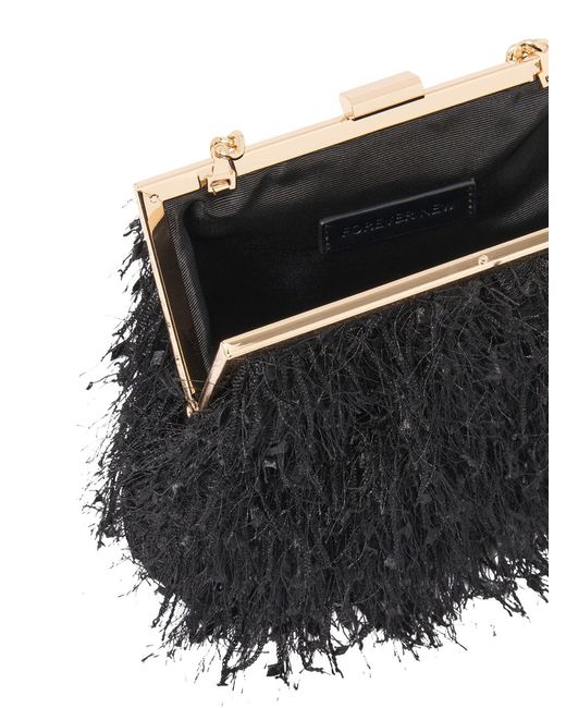 Forever New Black Signature Francis Fluffy Frame Clutch Bag