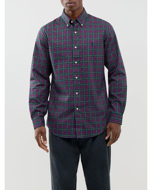Polo Ralph Lauren Blue Custom Fit Sanded Twill Check Shirt for men