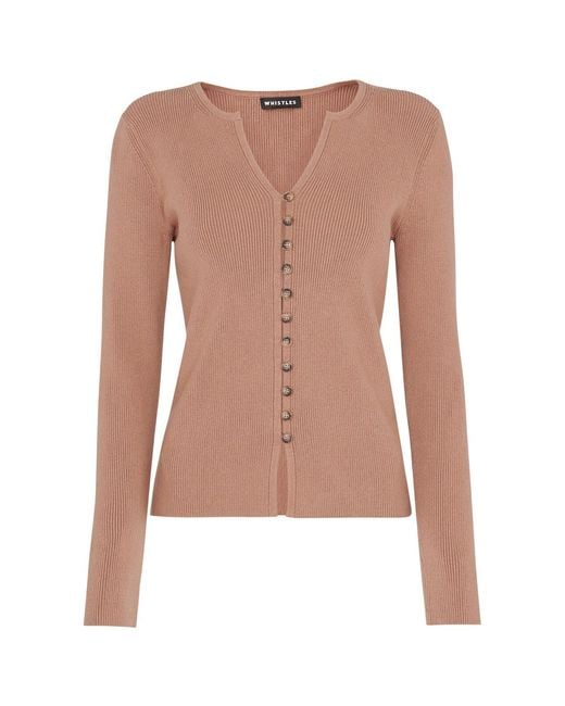Whistles Pink Women's Ribbed Button Through Cardigan