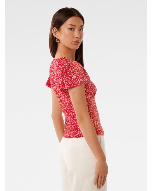 Forever New Red Lulu Printed Flutter Sleeves Top
