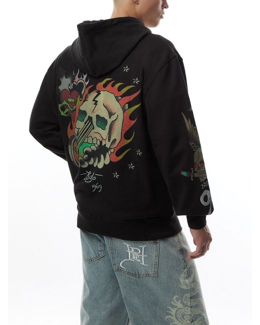 Ed Hardy Black Skull Out Of Hell Zip Thru Hoodie for men