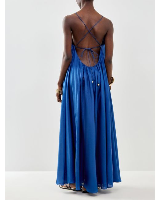 Zimmermann Blue Aster Gathered Bead Maxi Dress