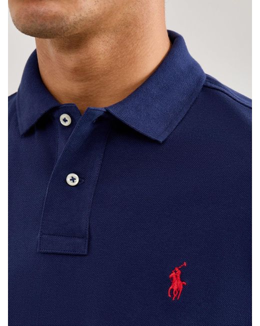 Polo Ralph Lauren Blue Basic Custom Fit Short Sleeve Polo Shirt for men
