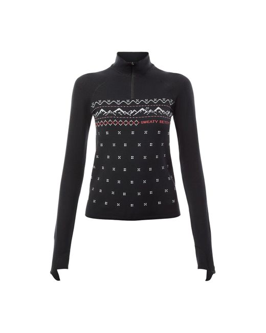 Sweaty Betty Black Top Alpine Betty Base Layer Half Zip