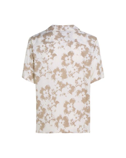 Calvin Klein White Floral Print Cuban Collar Shirt for men