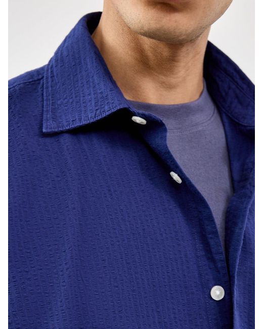 SELECTED Blue Slhrlxstuart Seersucker Short Sleeve Shirt for men