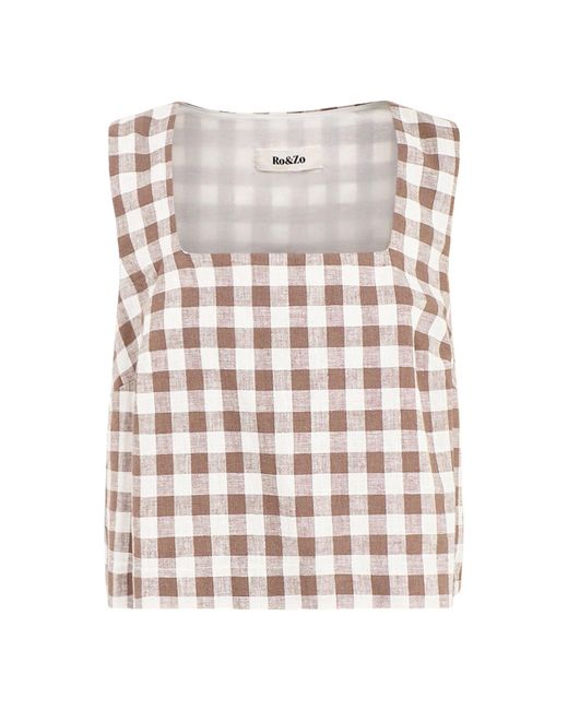 roandzo White Gingham Square Neck Shell Top