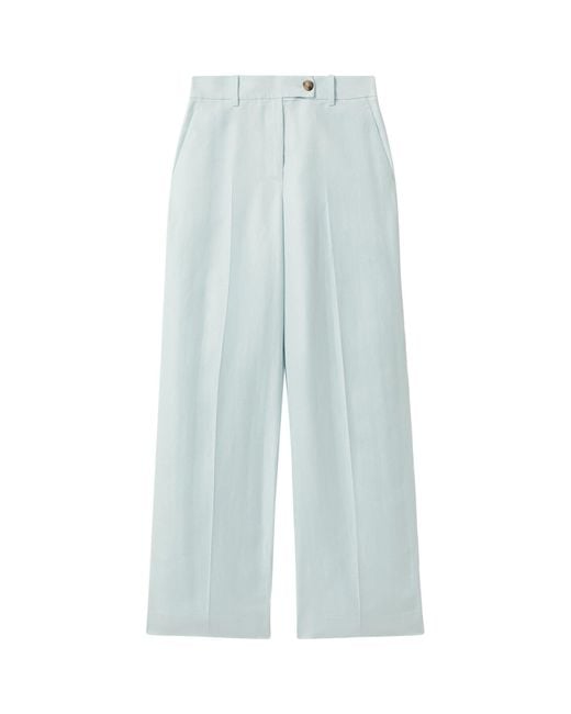 Reiss Blue Lori Viscose-Linen Wide Leg Suit Trousers