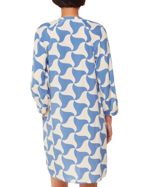 Whistles Blue Spun Triangle-Print Relaxed-Fit Woven Mini Dress