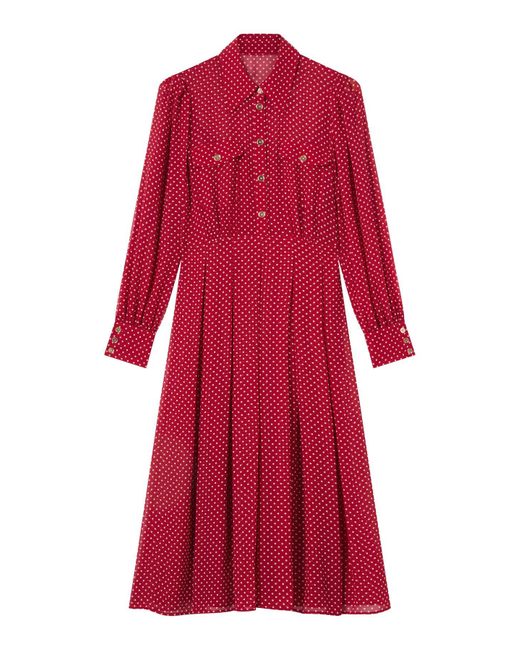 L.K.Bennett Red Cody Polka Dot Print Pocket Shirt Dress