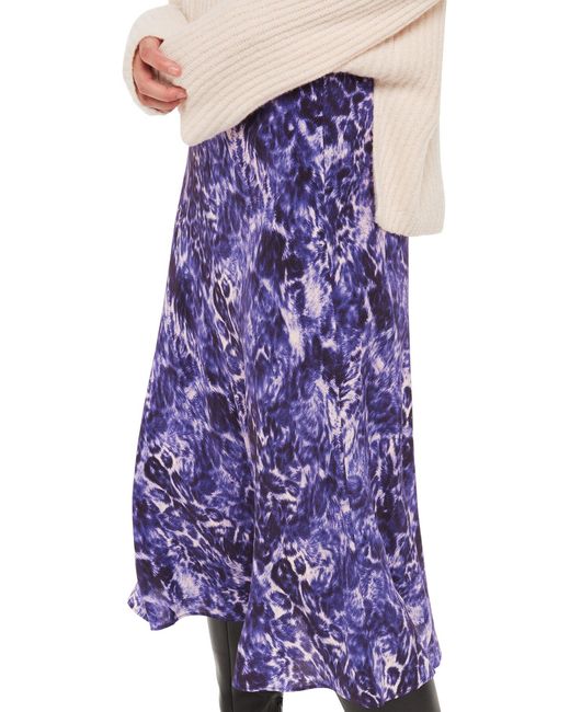 Whistles Purple Glossy Leopard Bias Skirt, Leather