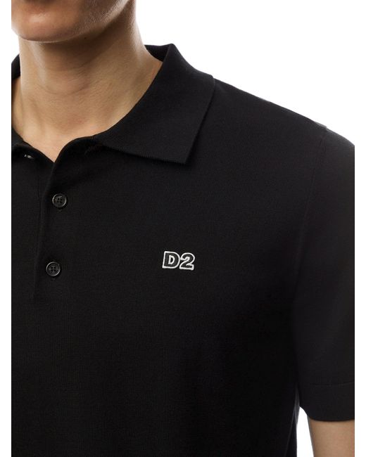 DSquared² Black Knit D2 Polo for men