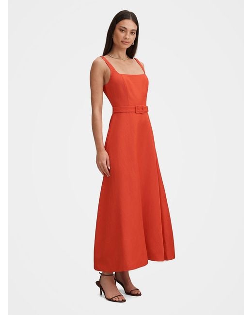 Forever New Red Hayden Square Neck Midi Dress