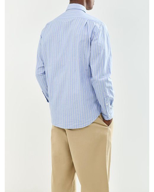 Hartford Blue Paul Poplin Long Sleeve Shirt for men