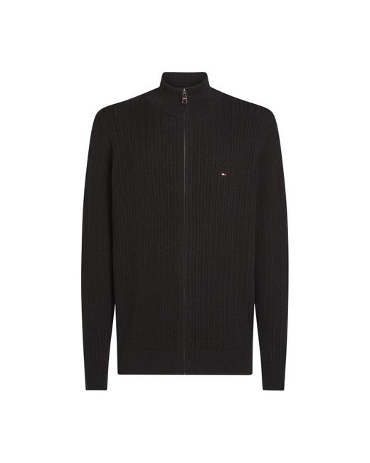 Tommy Hilfiger Black Herringbone Zip Sweater for men