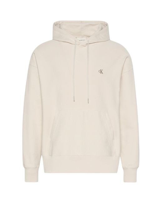 Calvin Klein White Premium Fleece Relaxed Hoodie for men