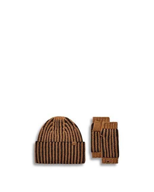 Ugg Brown Plaited Hat And Scarf Gift Set