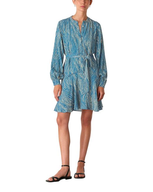 Whistles Blue Zebra Flippy Mini Dress, Wood/Metal