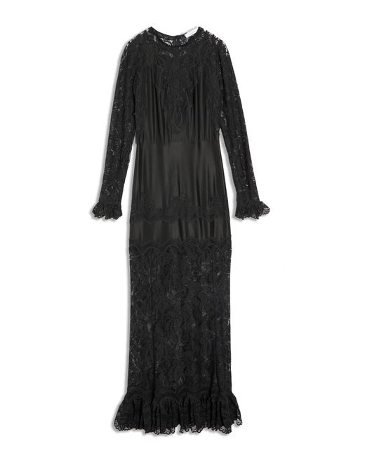 Rabanne Black Women's Robe Lace Long Sleeved Ruched Midi Dress