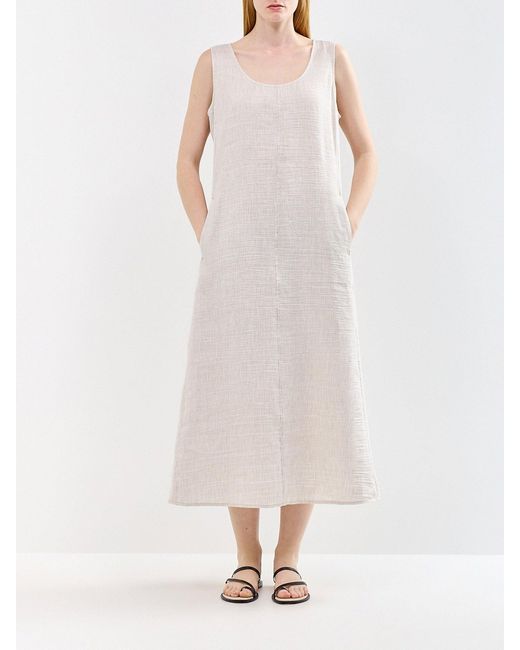 Eileen Fisher White Scoop Neck Midi Dress