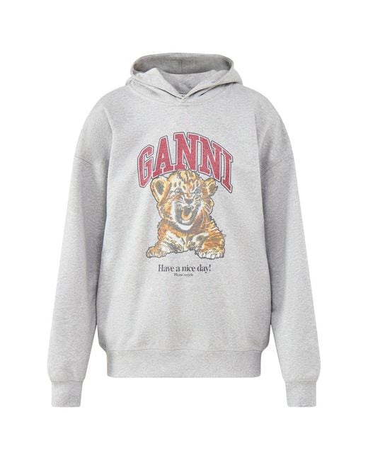 Ganni White Isoli Beaded Baby Tiger Print Hoodie