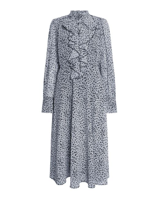 James Lakeland Gray Printed Front Ruffle Midi Dress, Chiffon/Polyester