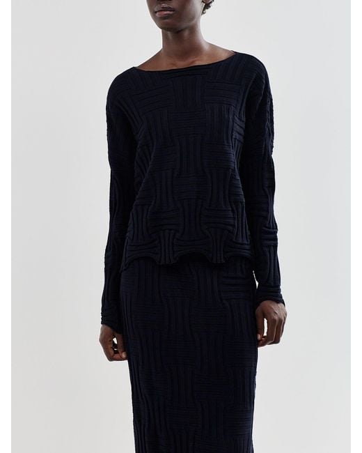 Oska Black Stretch-Knit Long-Sleeve Top