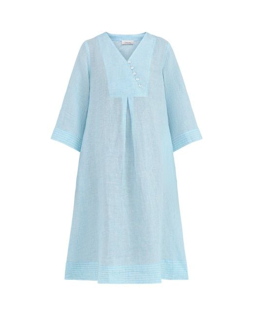 Sahara Blue Ticking Stripe Ls Midi Dress
