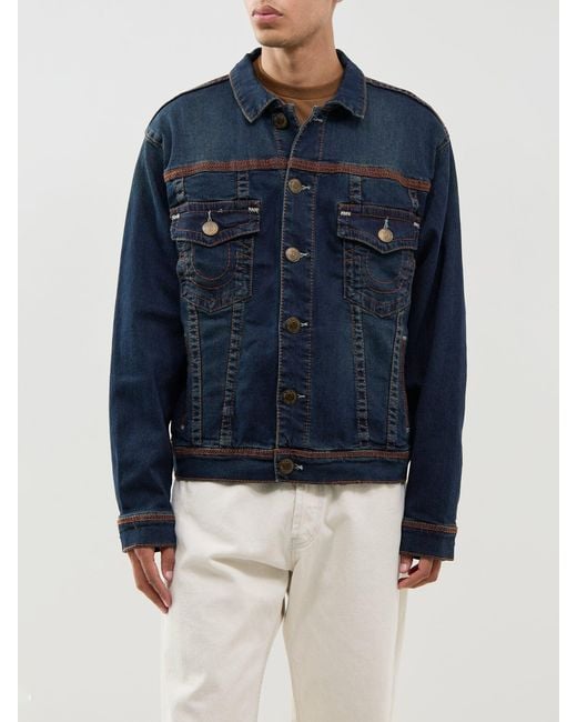 True Religion Blue Super Flatlock Trucker Jacket for men