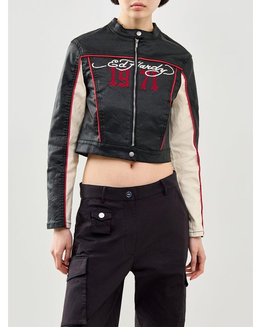 Ed Hardy Black Climbing Rose Biker Jacket