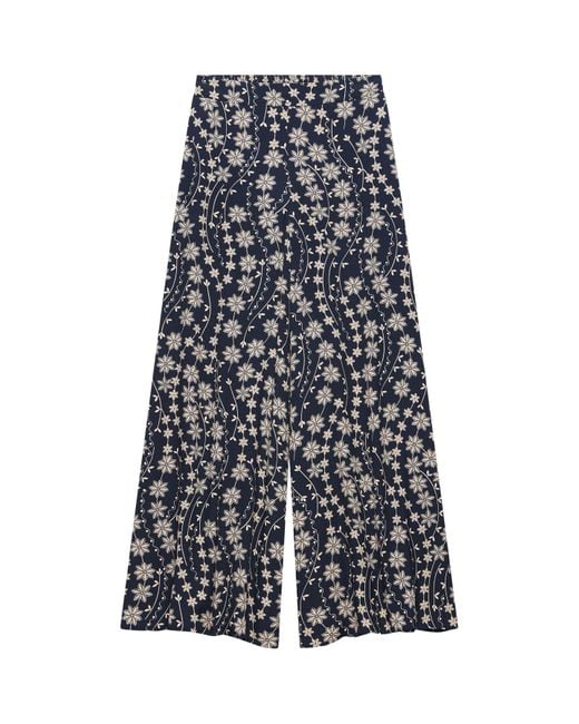 Mint Velvet White Women's Navy Floral Print Wide Trousers