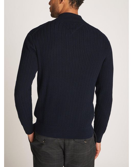 Tommy Hilfiger Blue Herringbone Zip Mock Neck Sweater for men