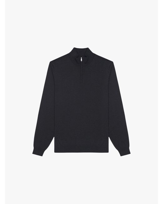 Reiss Blue Blackhall Merino Wool Zip Neck Jumper for men