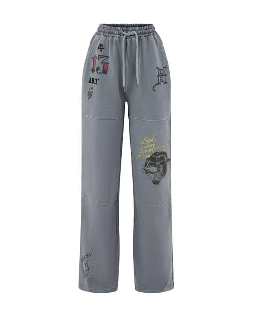 Ed Hardy Gray Tattoo Collage Wide Leg Joggers