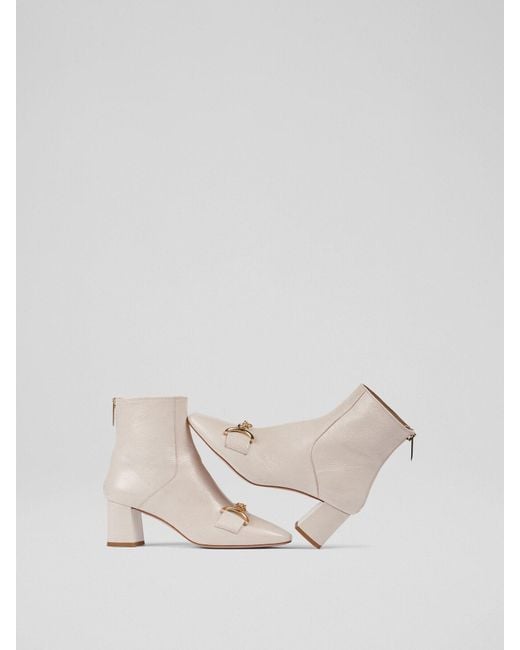L.K.Bennett White Women's Nadina Ecru Crinkle Patent Ankle Boots
